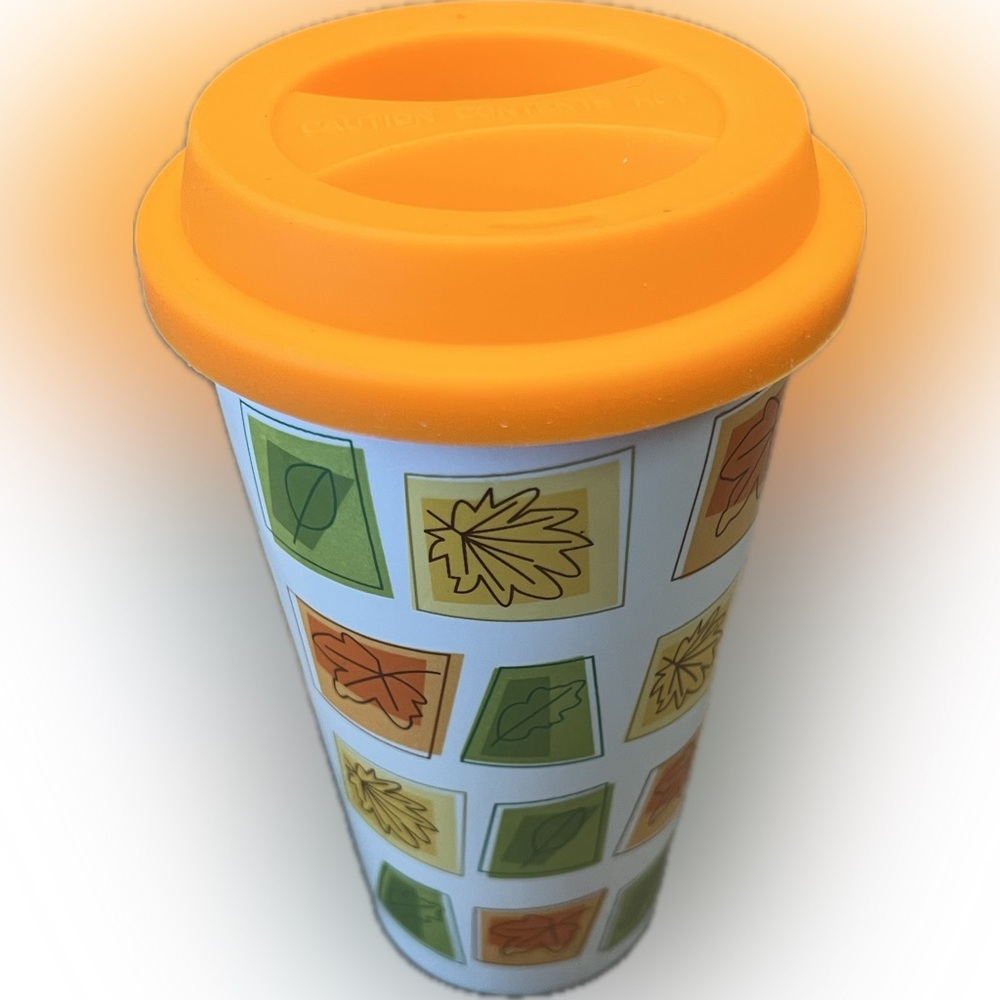🔴Thermal Ceramic Coffee Travel Mug Silicone Lid Leaves Fall Mug Thanksgiving